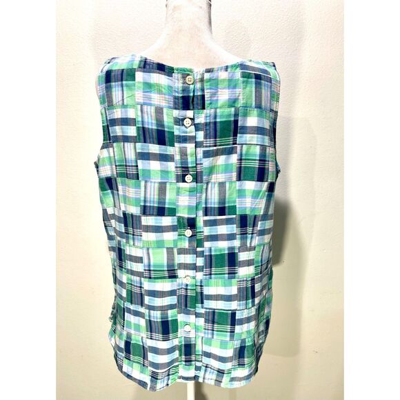 Talbots patch work blouse green cropped top sleeveless casual country women's L - Picture 2 of 4